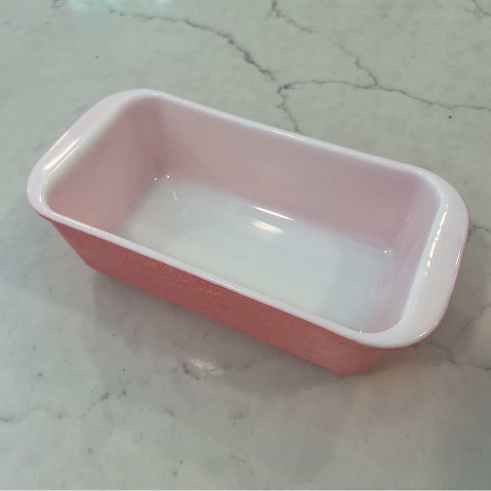 Vintage Pyrex Pink and White Rectangular Dish